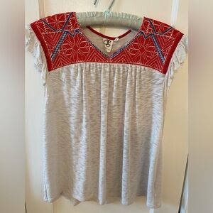 Embroidered Red and Gray Women's Top
